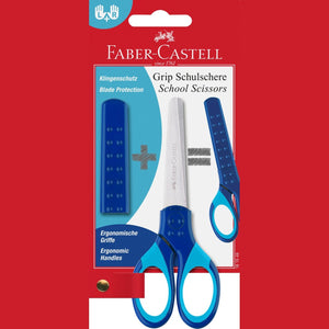 Tesoura Faber-Castell Grip com proteção L+R Azul - Papelaria Encantada