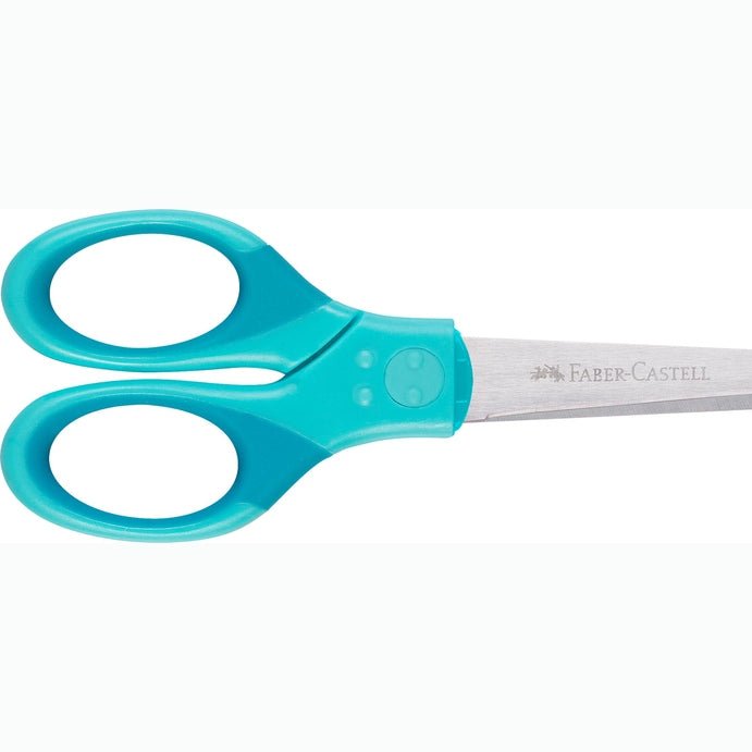 Tesoura Faber-Castell Grip com proteção L+R Azul Turquesa - Papelaria Encantada