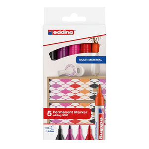 Conjunto de 5 marcadores permanentes edding 3000 em cores quentes