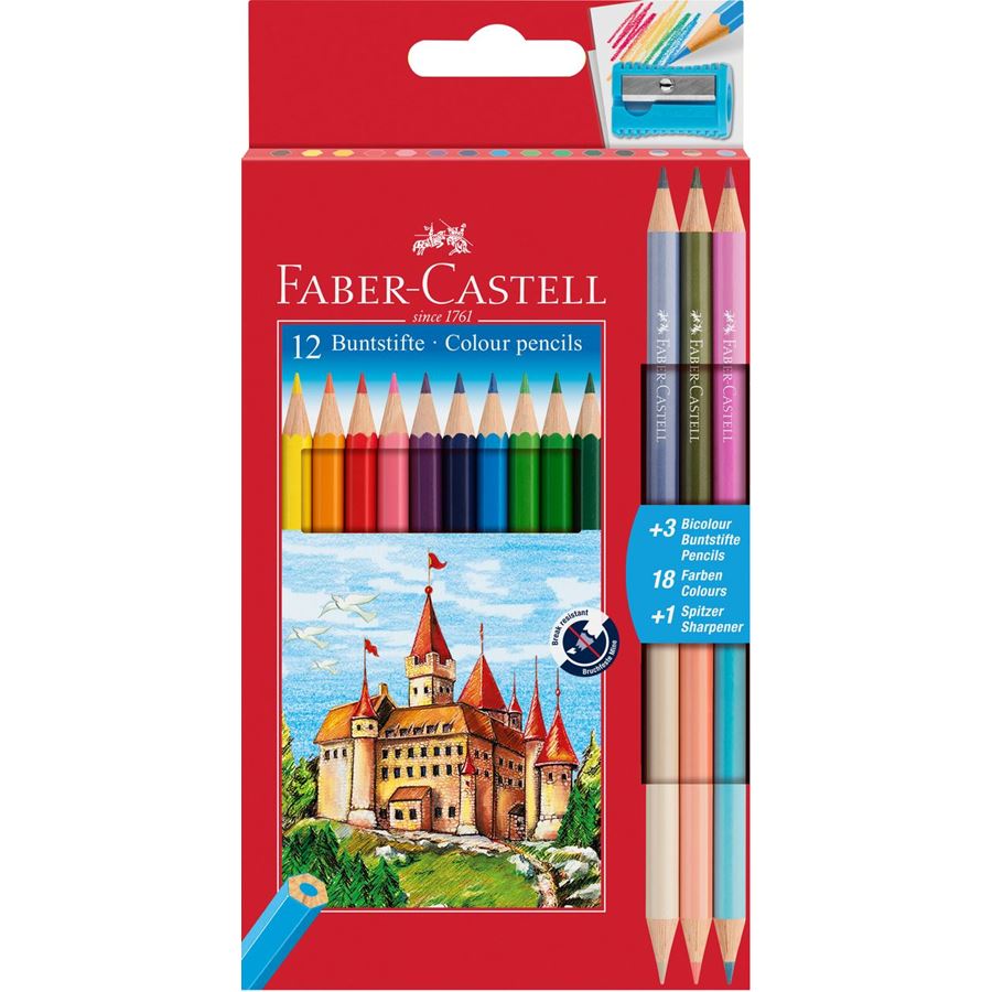 Lápis de cor Faber-Castell Classic Colour com lápis bicolores — 12 cores + 3 bicolores