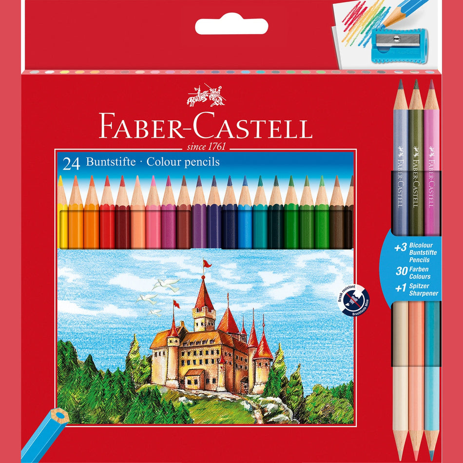 Lapis de cor faber-Castell cx 24+3 bicolor