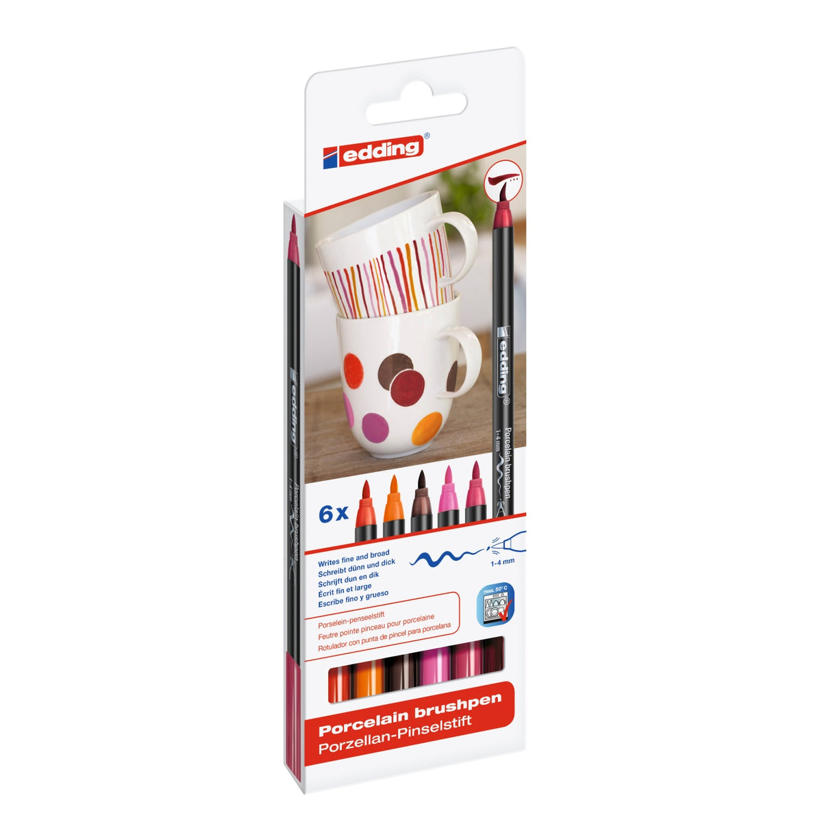 Conjunto edding 4200 Warm de 6 marcadores para porcelana e cerâmica, em cores quentes