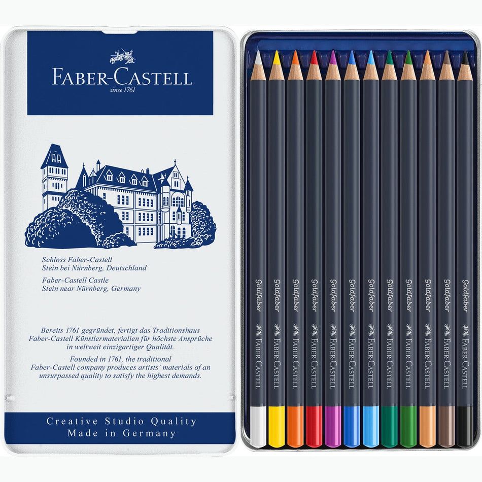 Lápis de cor godlfaber caixa metálica de 12 faber-castell
