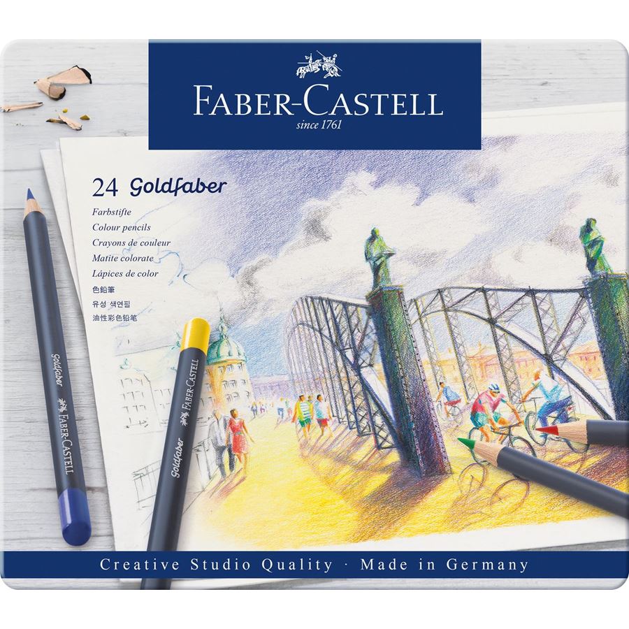 Lápis de cor Faber-Castell Goldfaber — caixas metálicas — 24 cores