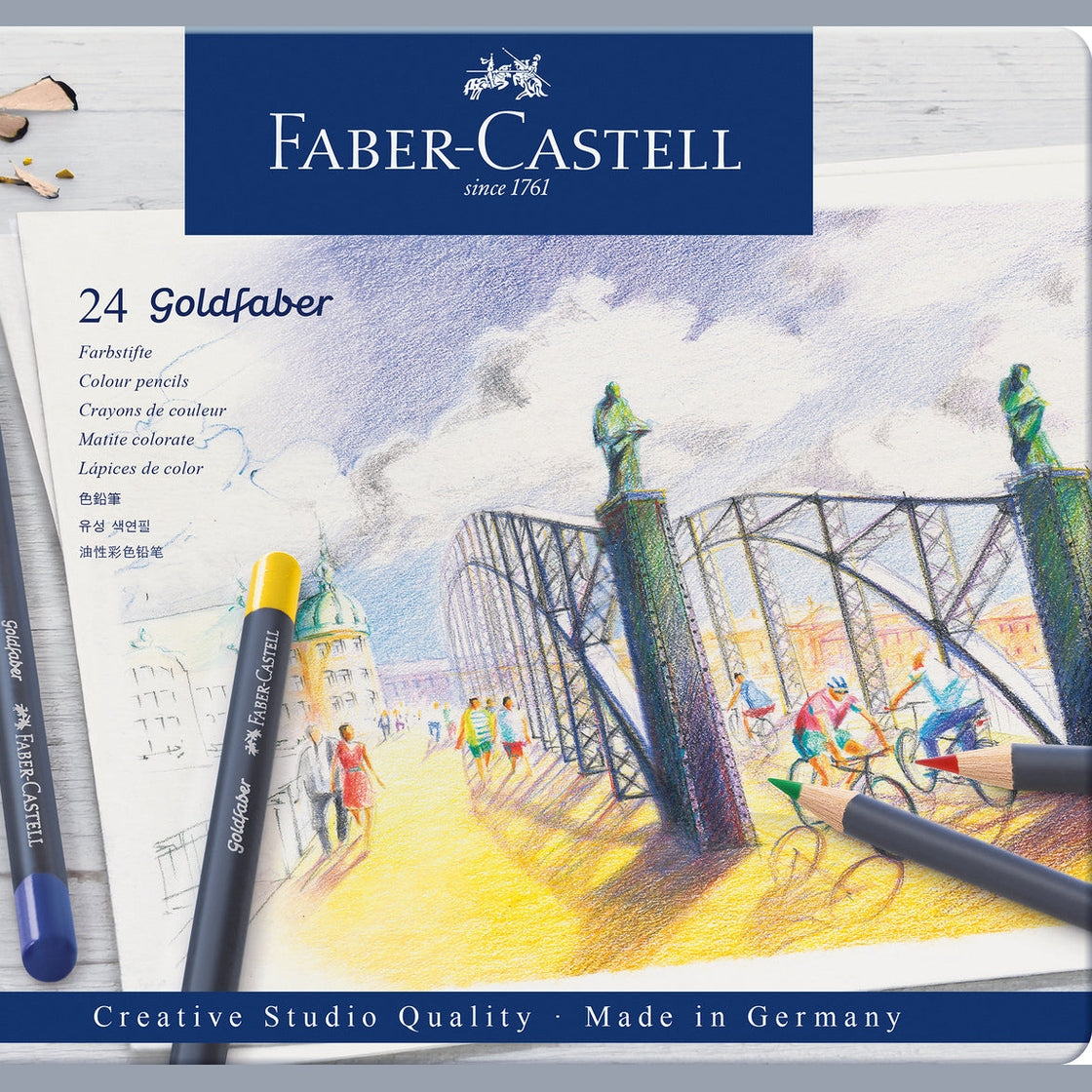 Lápis de cor godlfaber caixa metálica de 24 faber-castell