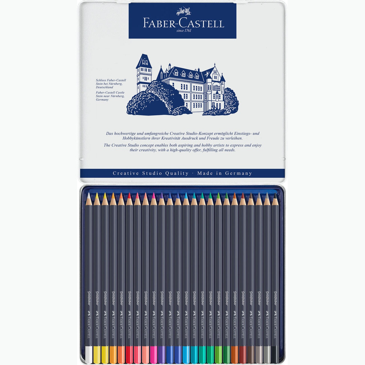 Lápis de cor godlfaber caixa metálica de 24 faber-castell