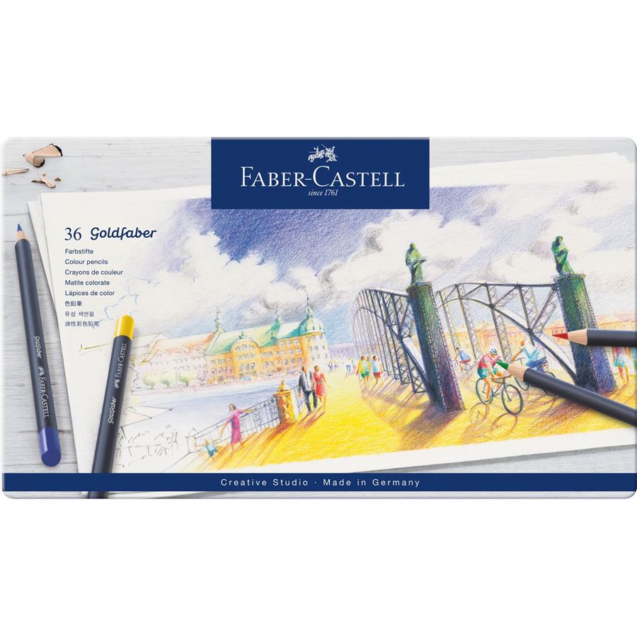 Lápis de cor Faber-Castell Goldfaber — caixas metálicas — 36 cores