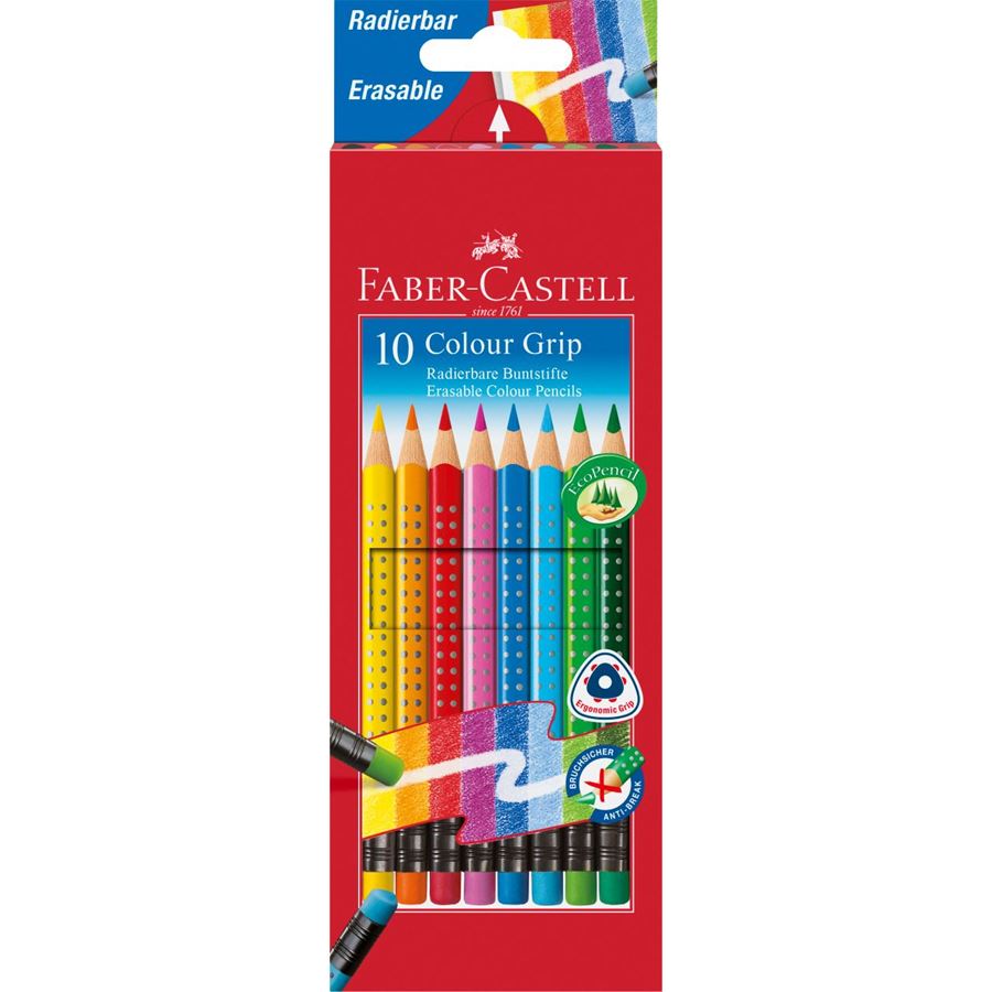 Lápis de cor apagáveis Faber-Castell Colour Grip — 10 cores