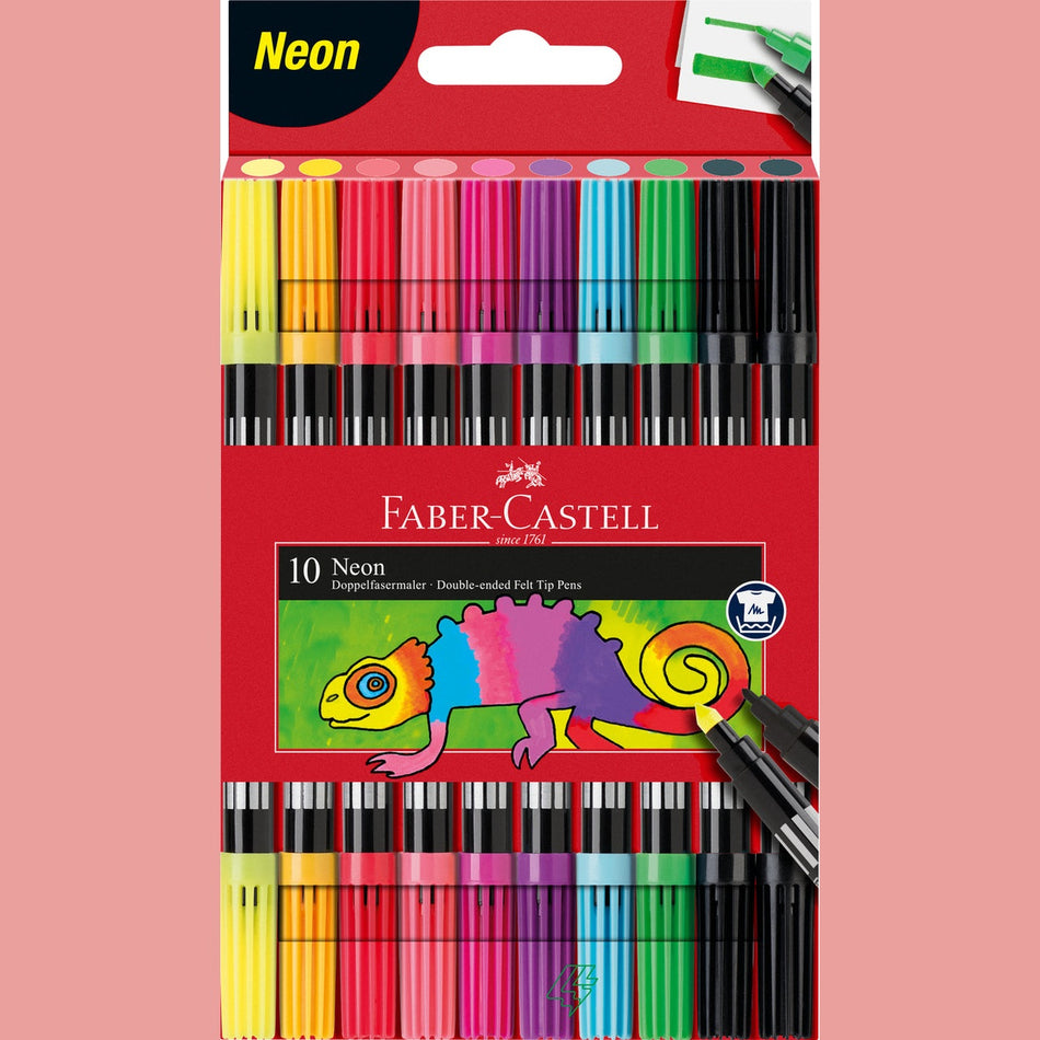 Marcadores bicolor de ponta dupla Faber-Castell 10 cores Neon