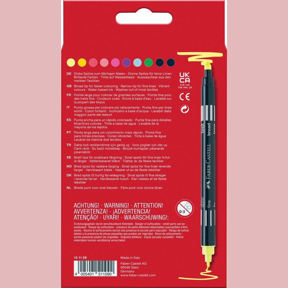 Marcadores bicolor de ponta dupla Faber-Castell 10 cores Neon