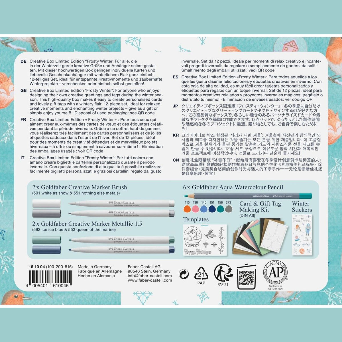 Kit Criativo Faber-Castell Goldfaber Frosty Winter - Verso da embalagem e conteúdo