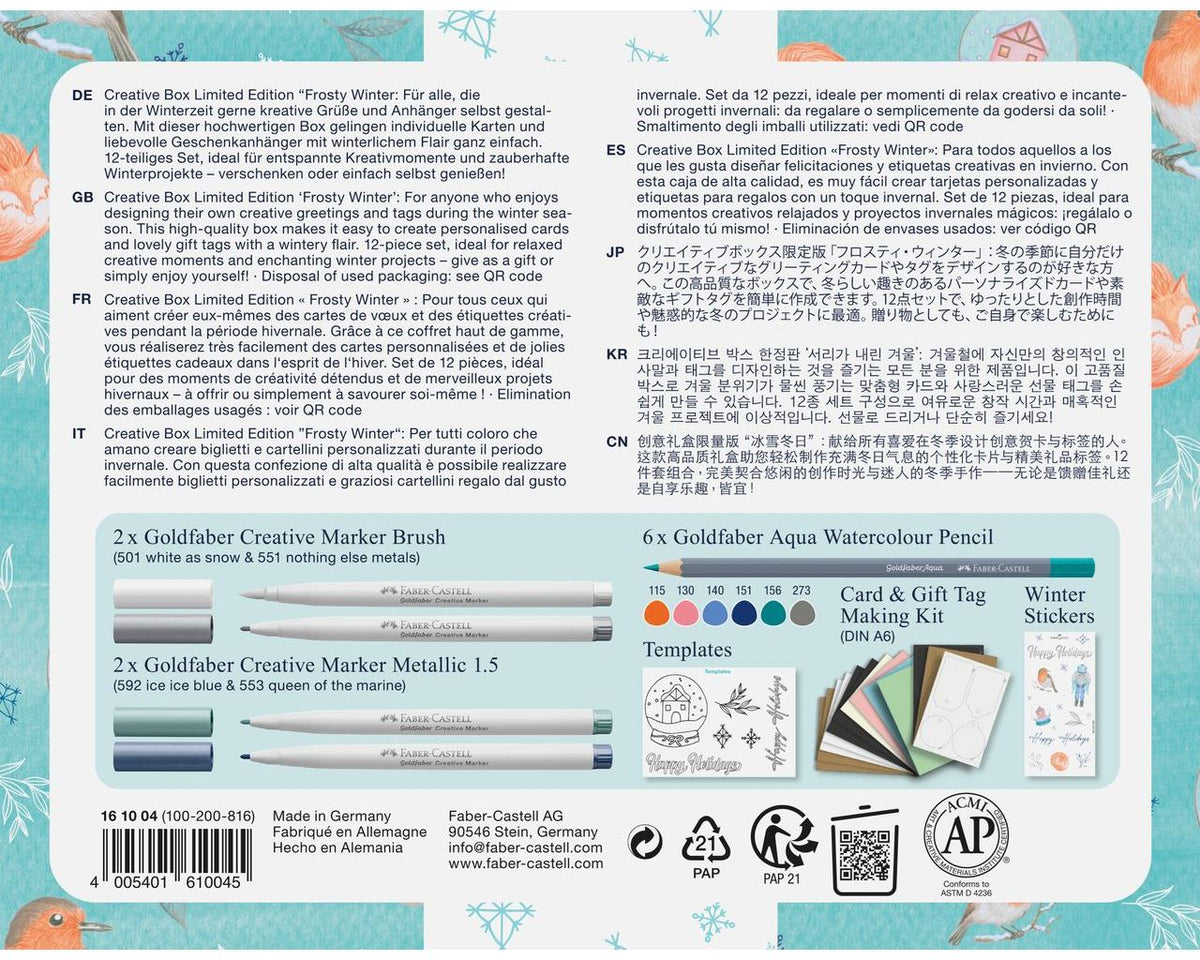 Kit Criativo Faber-Castell Goldfaber Frosty Winter - Verso da embalagem e conteúdo