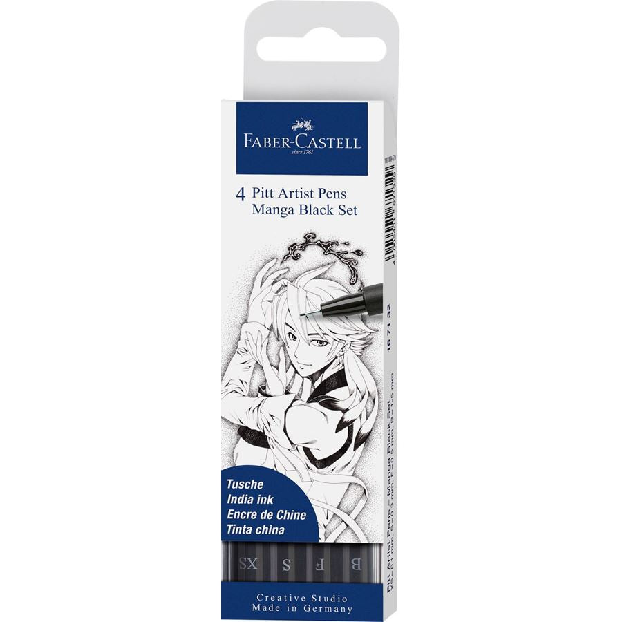 Marcadores Faber-Castell Pitt Artist Pen Manga — conjuntos — Preto — 4 pontas B, F, S e XS