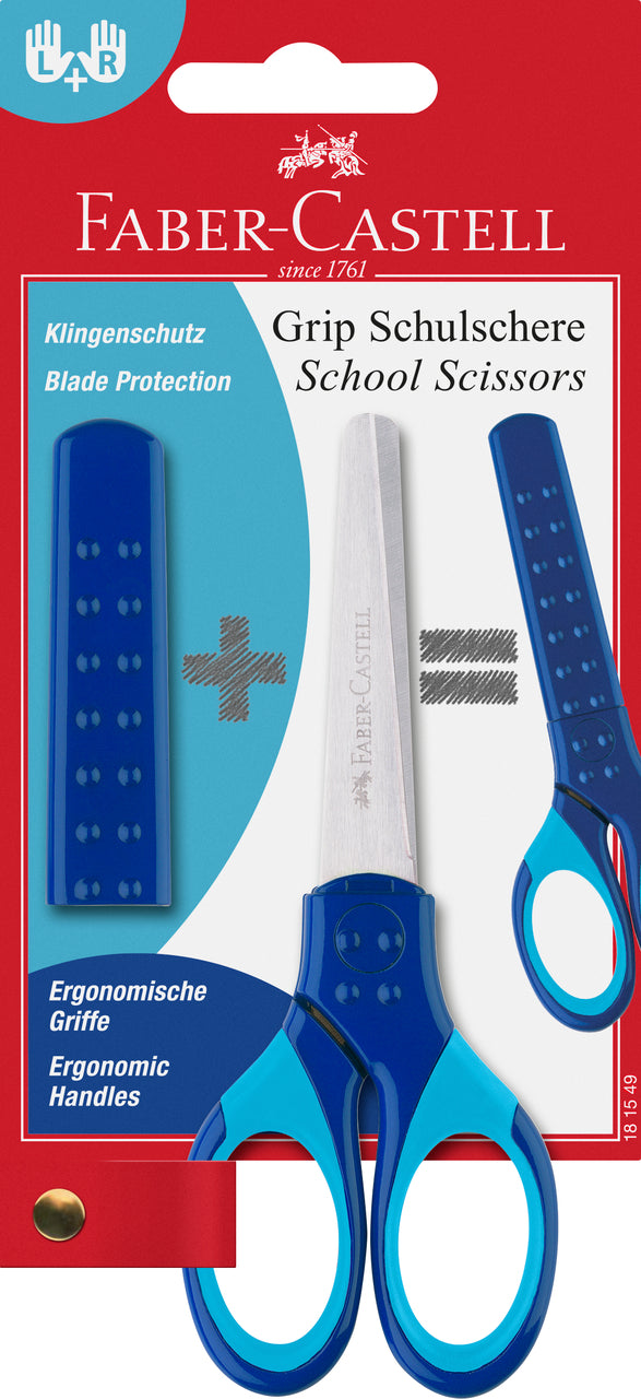 Tesoura Faber-Castell Grip com proteção L+R Azul