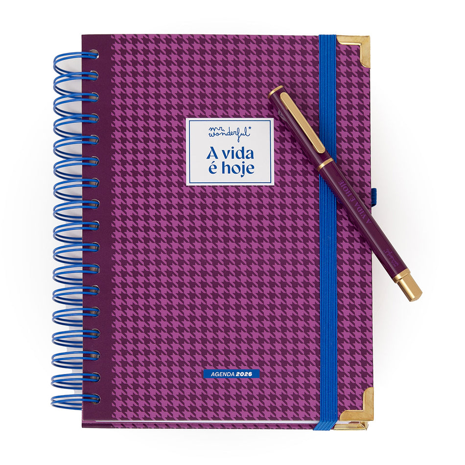 Conjunto de Agenda Office 2026 Diária + Esferográfica - A vida é hoje Mr Wonderful