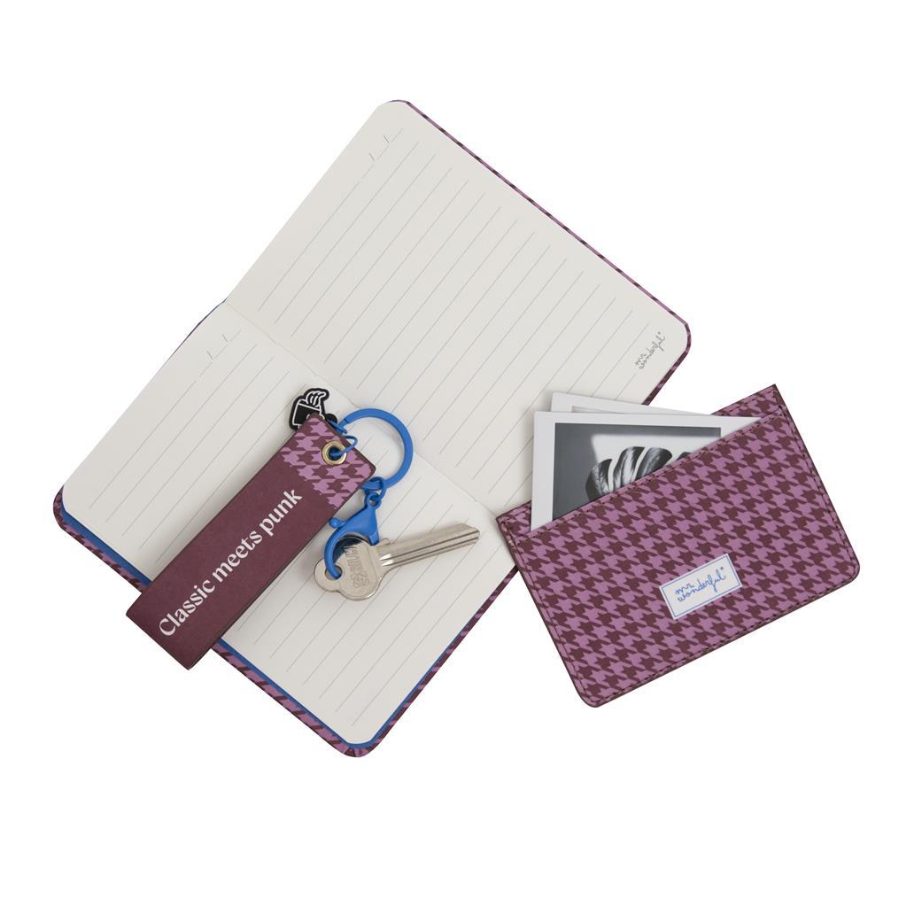Conjunto de caderno A6 + porta-moedas + porta-chaves - Pied de poule Mr.Wonderful