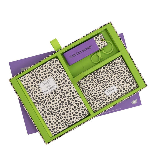Conjunto de caderno A6 + porta moedas + porta-chaves estampado animal com bolinhas Mr.Wonderful