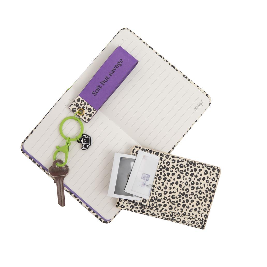 Conjunto de caderno A6 + porta moedas + porta-chaves estampado animal com bolinhas Mr.Wonderful