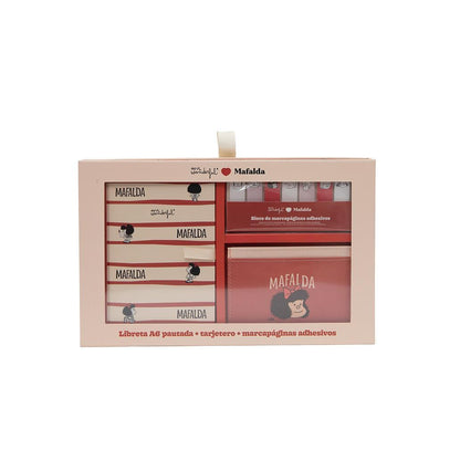 Conjunto com caderno A6 + porta-cartões + marcadores adesivos - Mafalda