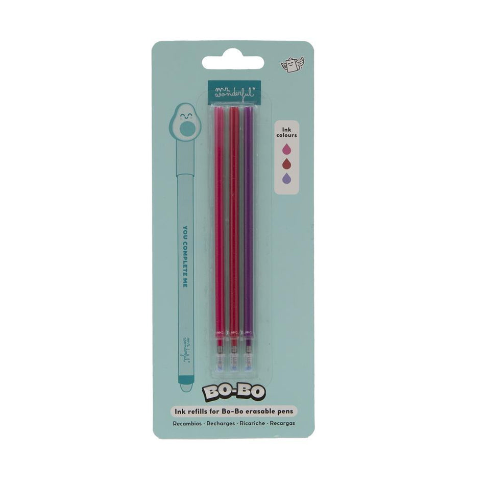 Recargas Mr. Wonderful p/ Canetas apagáveis Vermelho, Rosa e Lilás
