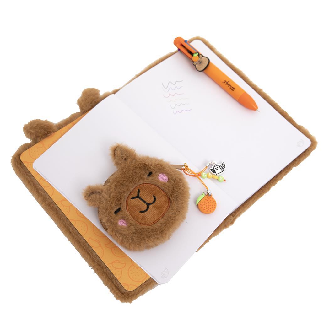 Conjunto de caderno A5 + porta-moedas + esferográfica apagável - Capivara