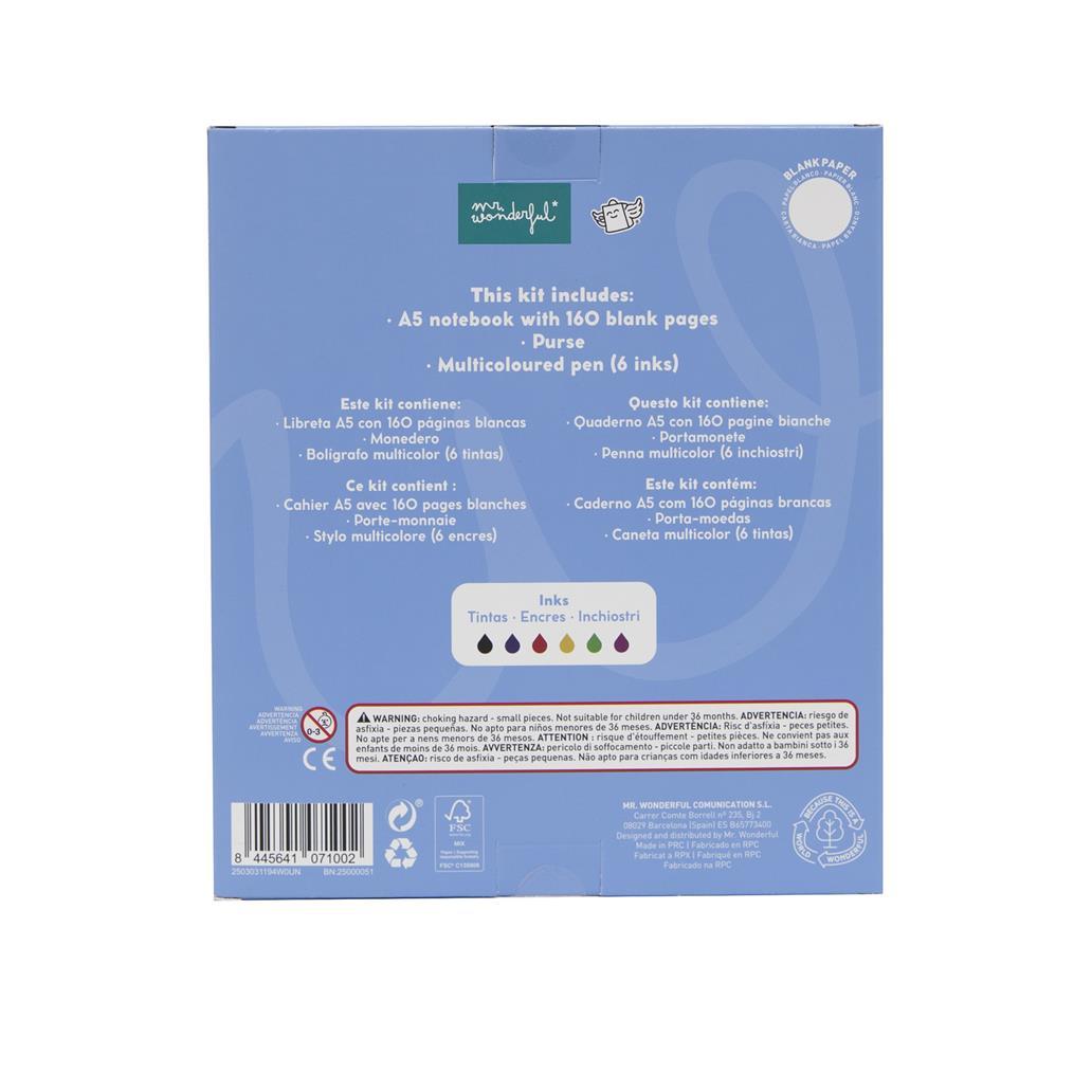 Conjunto de caderno A5 + porta-moedas + esferográfica apagável - Capivara