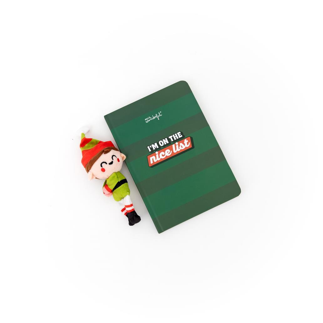 Caderno A5 com peluche duende menino - I'm on the nice list! Mr.wonderful