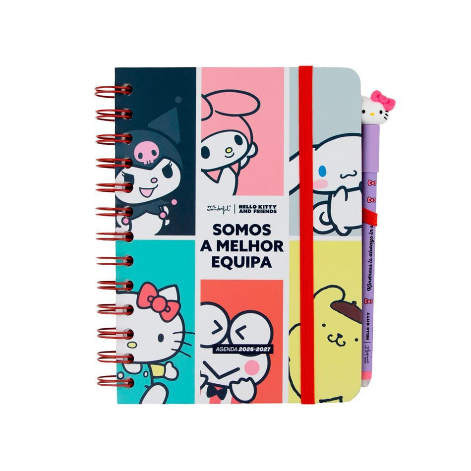 Agenda 26-27 Semanal Pequena Hello Kitty & Friends x Mr. Wonderful + 3 Esferográficas Apagáveis Bo-Bo - Somos a melhor equipa - Mr. Wonderful