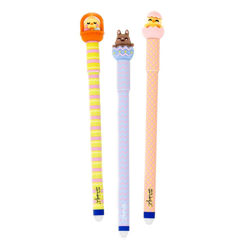 Conjunto de 3 canetas apagáveis Bo-Bo Páscoa - Coelho e Pintainhos - Mr. Wonderful