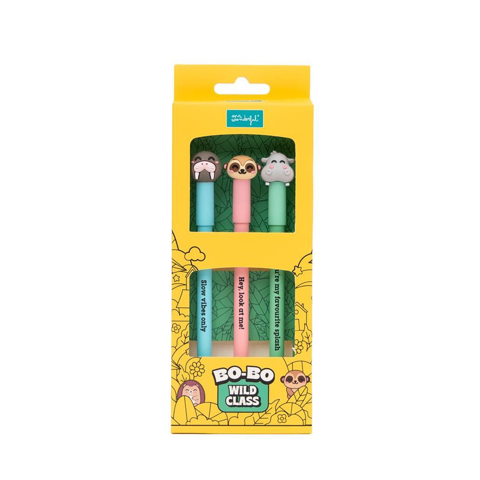 Conjunto de 3 Canetas apagáveis Bo-Bo - Morsa, Suricata e Hipopótamo
