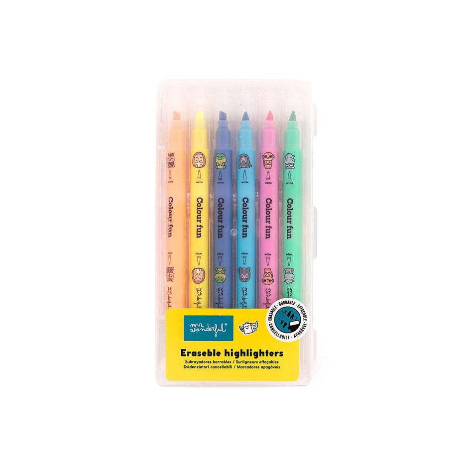 Conjunto de 6 Sublinhadores Apagáveis - Wonder Comic Mr Wonderful
