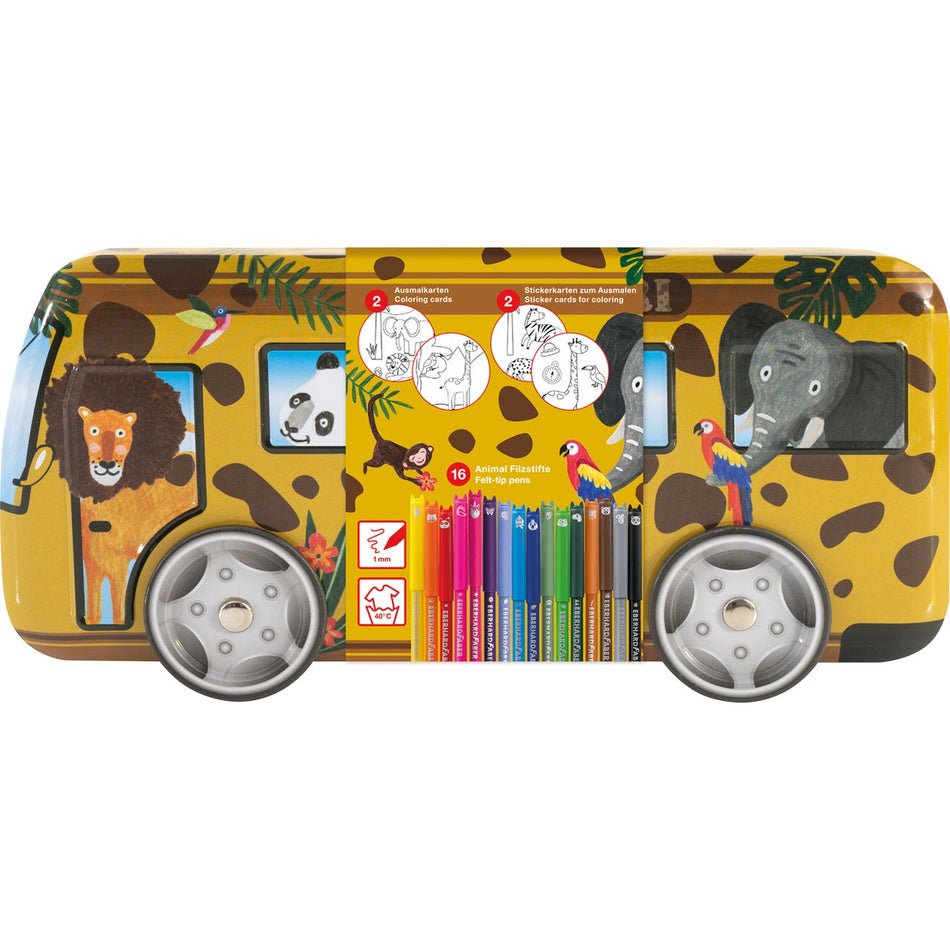 Carro Safari c/ 16 Marcadores animais + 2 cartões para colorir e 2 folhas de autocolantes - Eberhard-faber