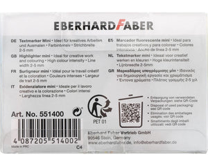 Verso da embalagem dos mini sublinhadores glitter Néon Eberhard Faber 551400