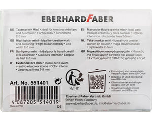 Verso da embalagem dos mini sublinhadores glitter Pastel Eberhard Faber 551401