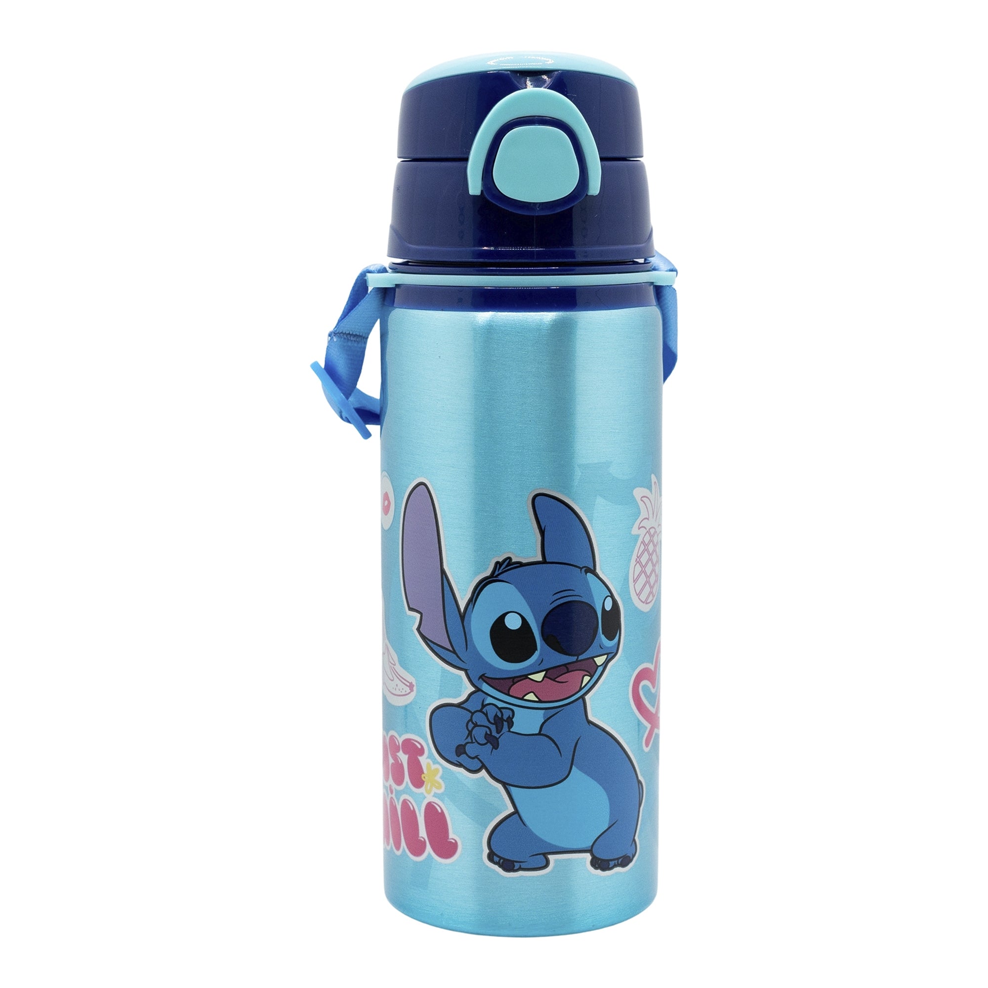 Garrafa alumínio Stitch com alça e palhinha 730ML