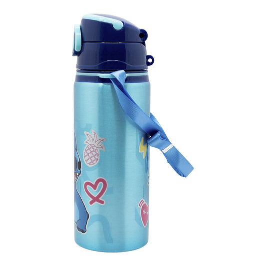 Garrafa alumínio Stitch com alça e palhinha 730ML