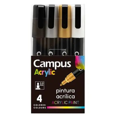 Marcadores Acrílicos Campus cores metálicas pack 4