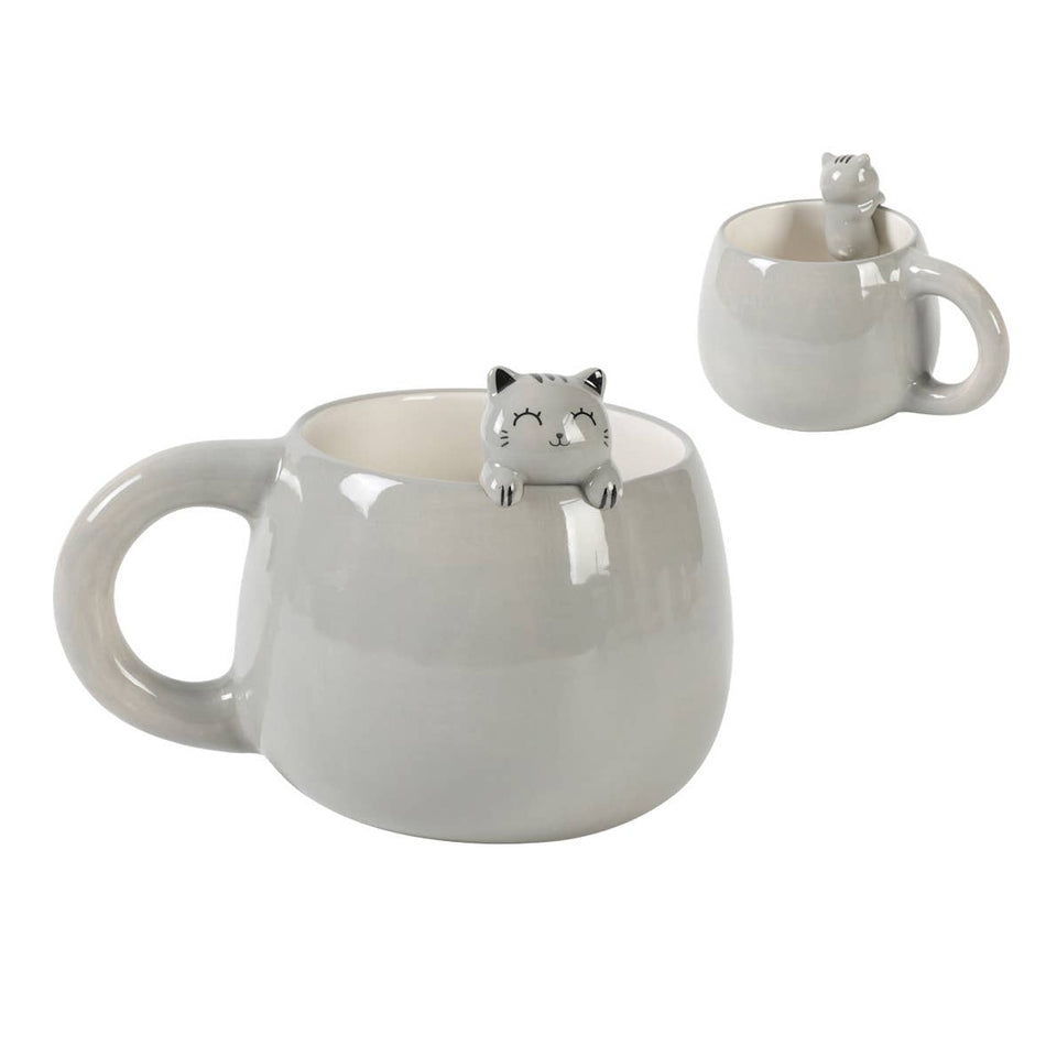 Caneca de Cerâmica com Gato Cinza