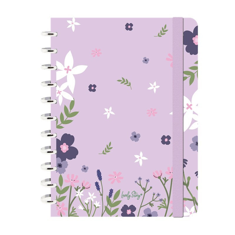 Caderno A4 com sistema de discos Floral chic Lilac Pautado