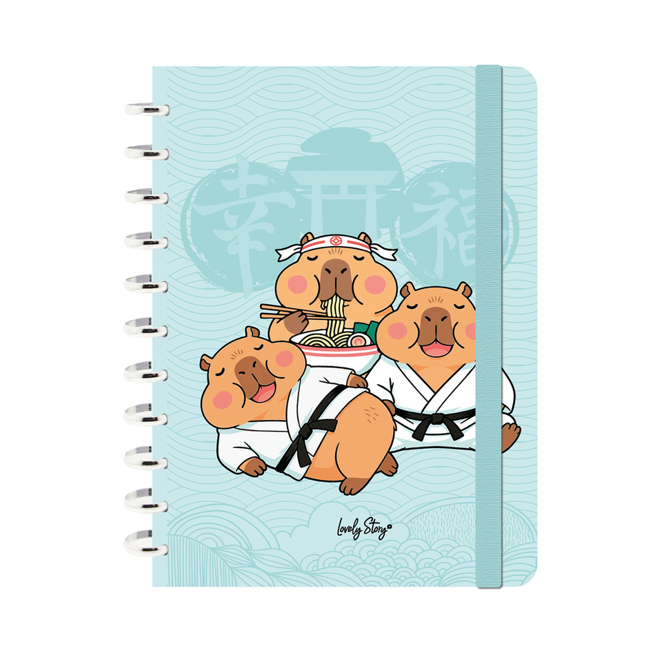Caderno A4 com sistema de discos 100 folhas quadriculadas 100gr Capivara mint Japan