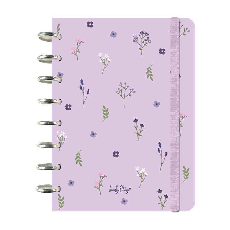 Caderno A5 com sistema de discos Floral chic Lilac Pautado