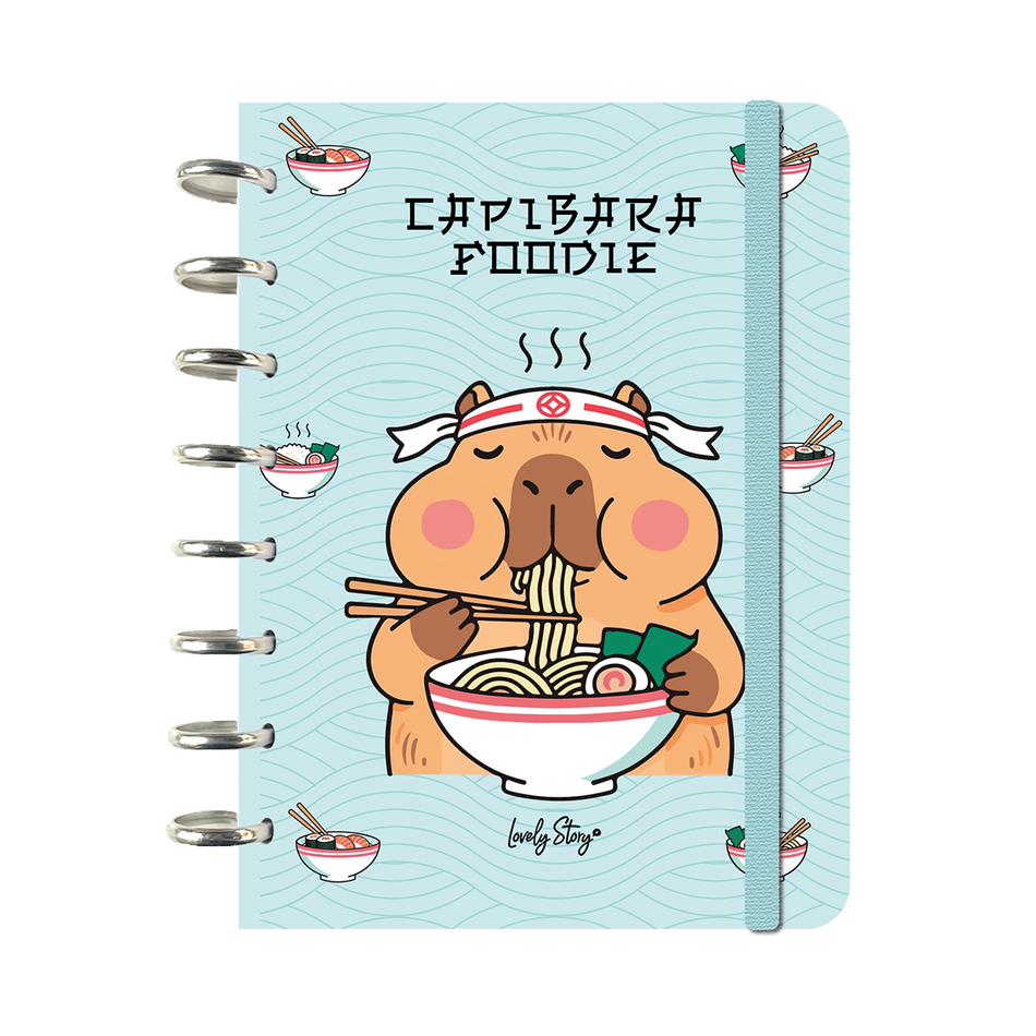 Caderno A5 sistema de discos 100 folhas quadriculadas de 100gr Mint - Capivara foodie