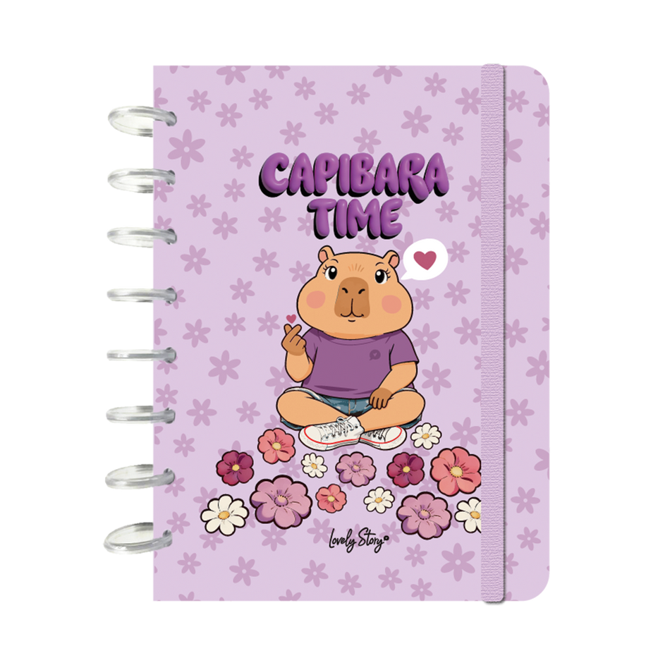 Caderno A5 sistema de discos 100 folhas quadriculadas de 100gr Lilac - Capivara Time
