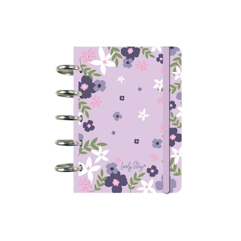 Caderno A6 com sistema de discos Floral chic Lilac Pautado