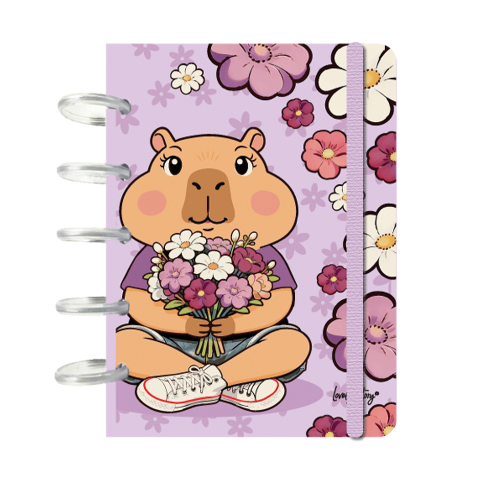 Caderno A6 com sistema de discos Capivara Flower - Lilac