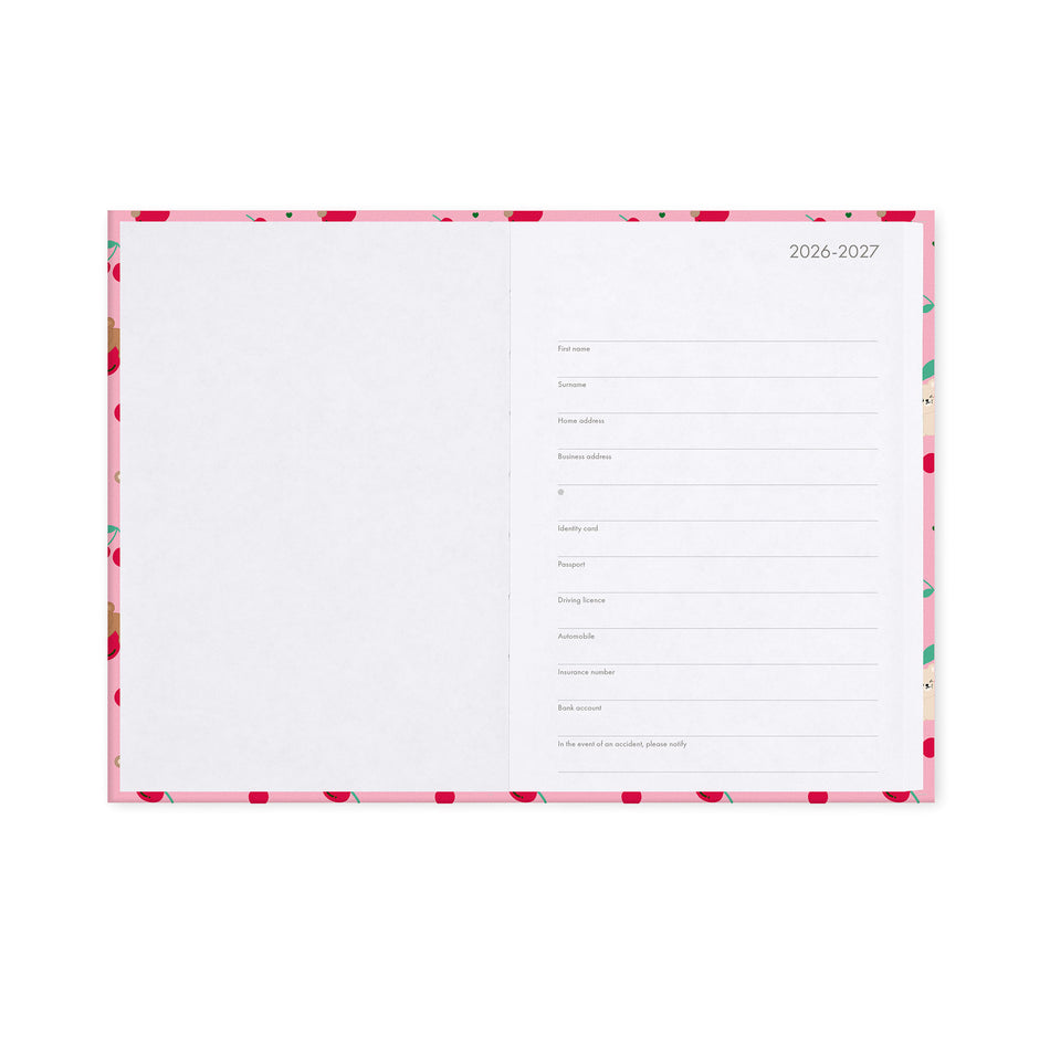 Agenda Legami 16 meses Diária -Média- Urso Cereja Rosa