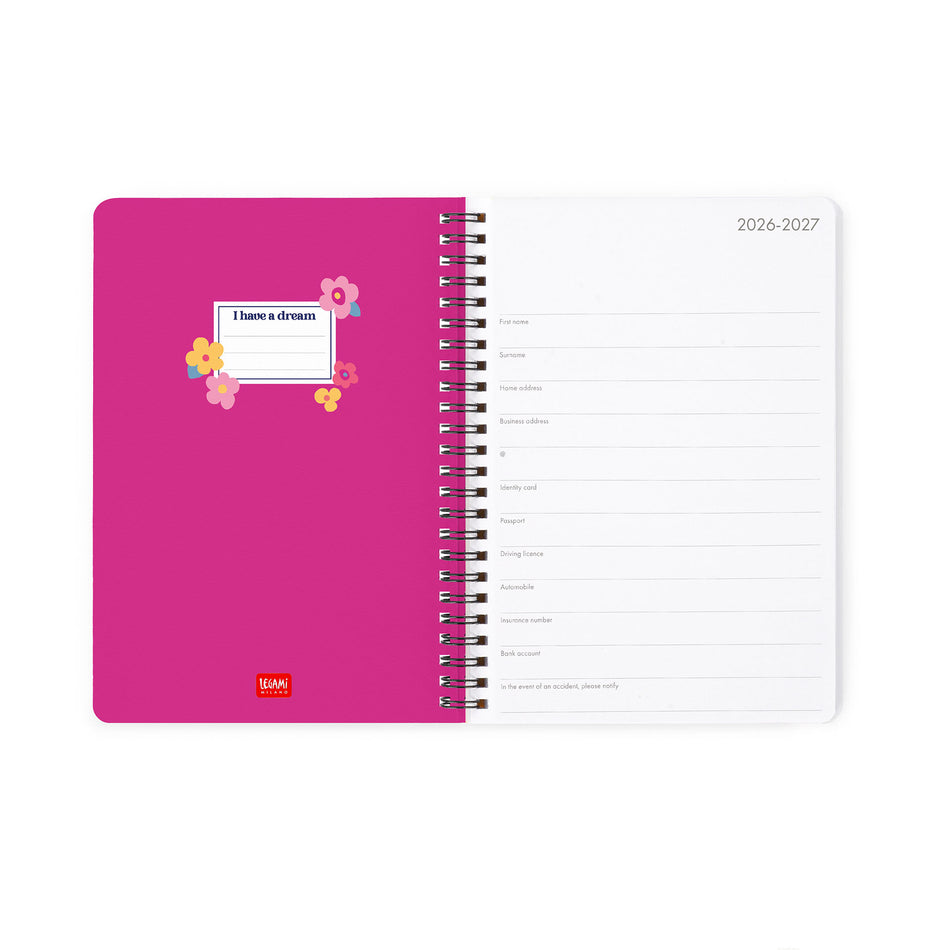 Agenda Legami 16 meses Semanal -Grande Espiral- Flores