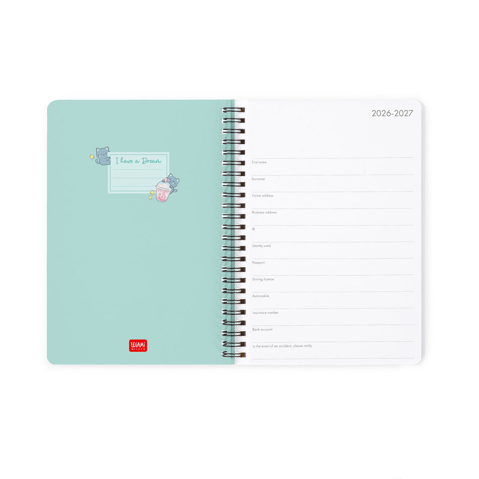Agenda Legami 16 meses Semanal -Grande Espiral- Gato Bubble Tea