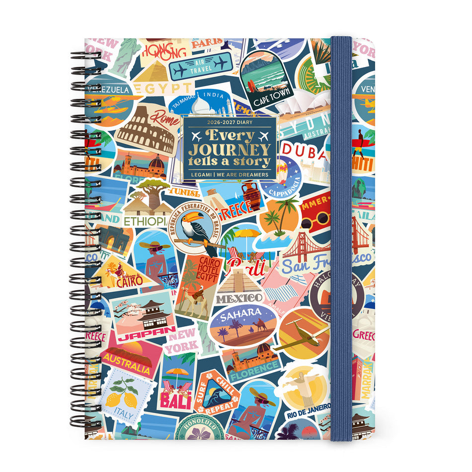 Agenda Legami 16 meses Semanal -Grande Espiral- Travel Stickers