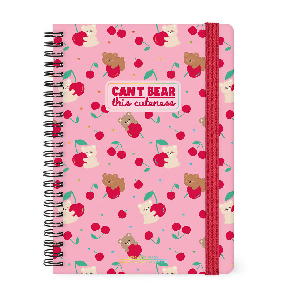 Agenda Legami 16 meses Semanal -Grande Espiral- Urso Cereja Rosa
